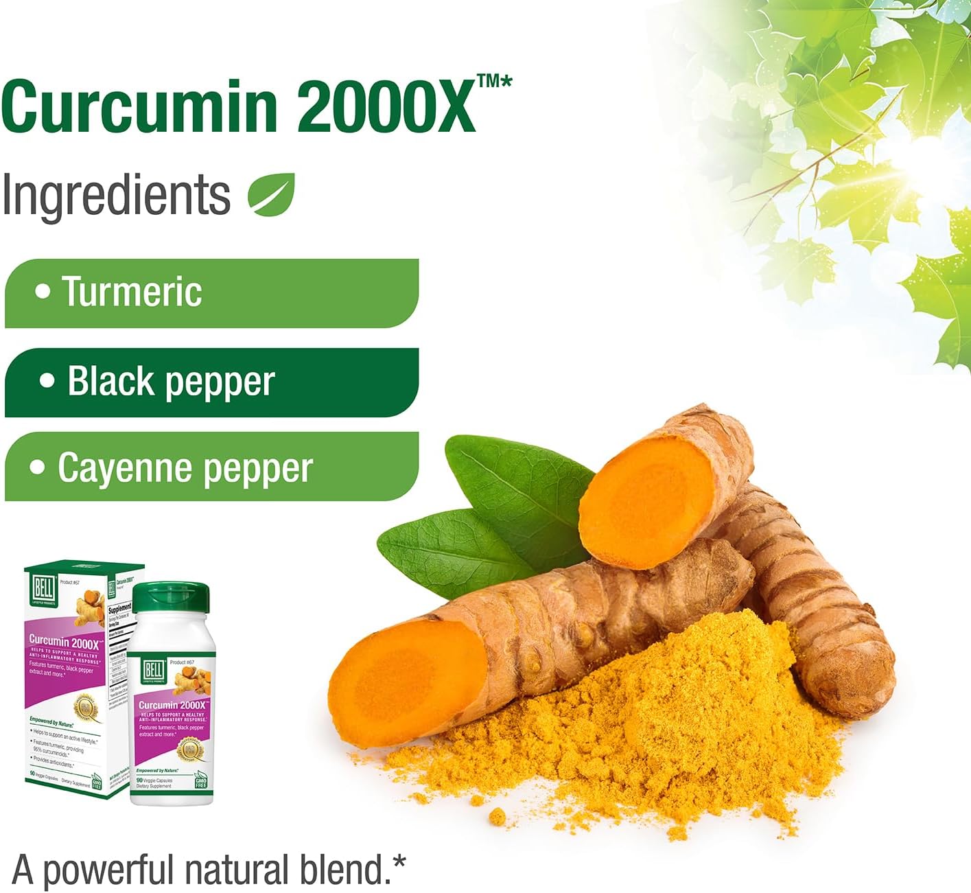 Bell Curcumin 2000X® Supplements - Proprietary Blend for Digestion, Inflammation, Cardiovascular Health - 90 Units