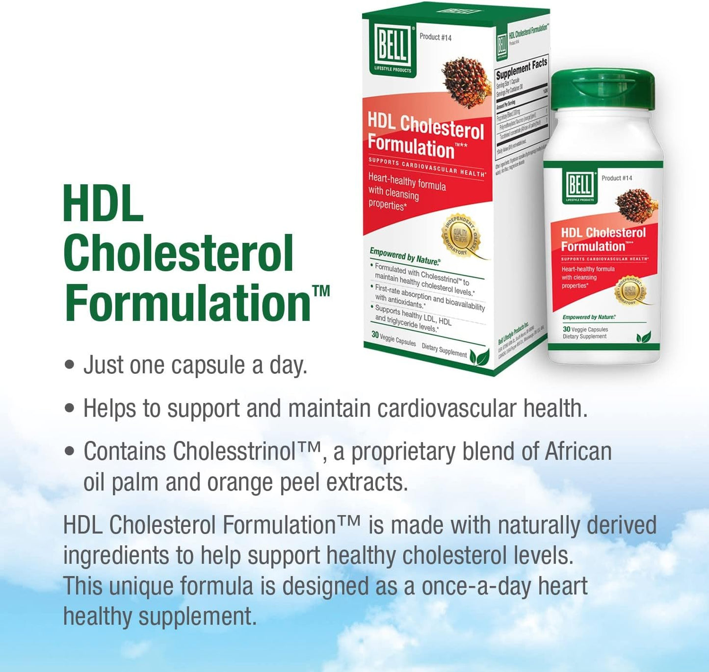 Bell HDL Cholesterol Formulation™ - Effective Cholesterol Health Supplement for Women and Men - 30 Capsules