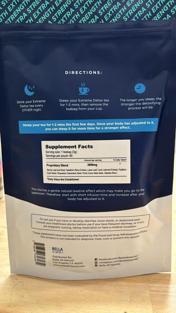 Bella All Natural Extreme Detox Tea - Herbal Body Cleanse & Colon Cleanser, 3.17 Ounce Size
