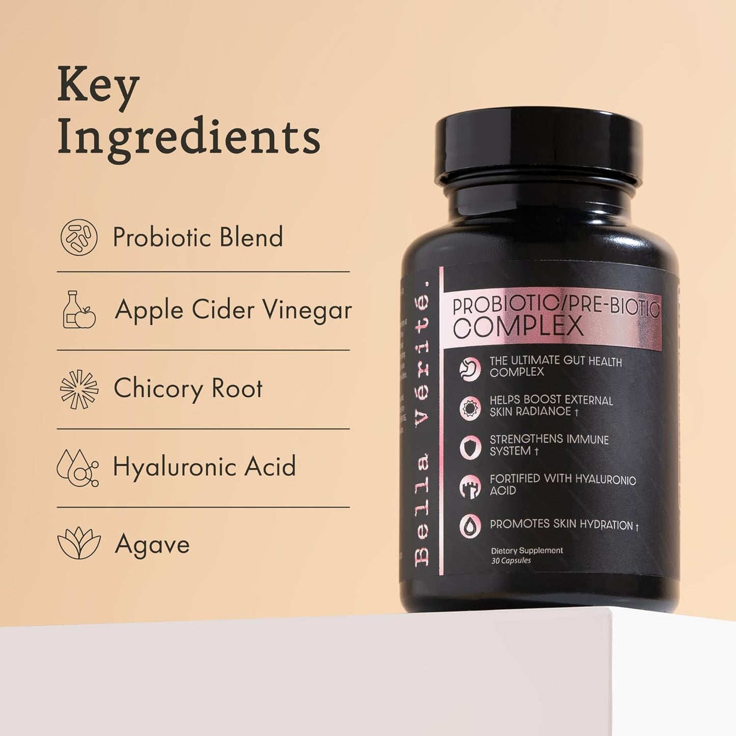 Bella Vérité Probiotic & Prebiotic Complex for Women's Digestive Health - 3.45 Billion CFU Lactobacillus Probiotics - Clear Skin Daily Supplement