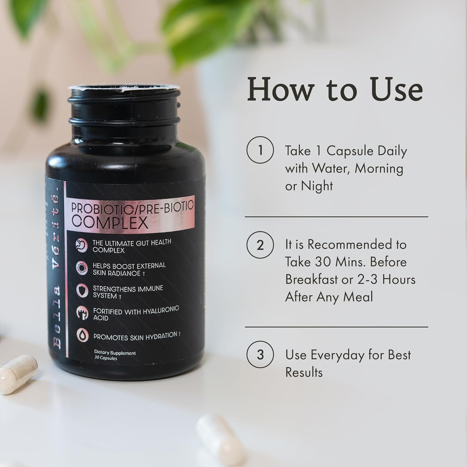 Bella Vérité Probiotic & Prebiotic Complex for Women's Digestive Health - 3.45 Billion CFU Lactobacillus Probiotics - Clear Skin Daily Supplement