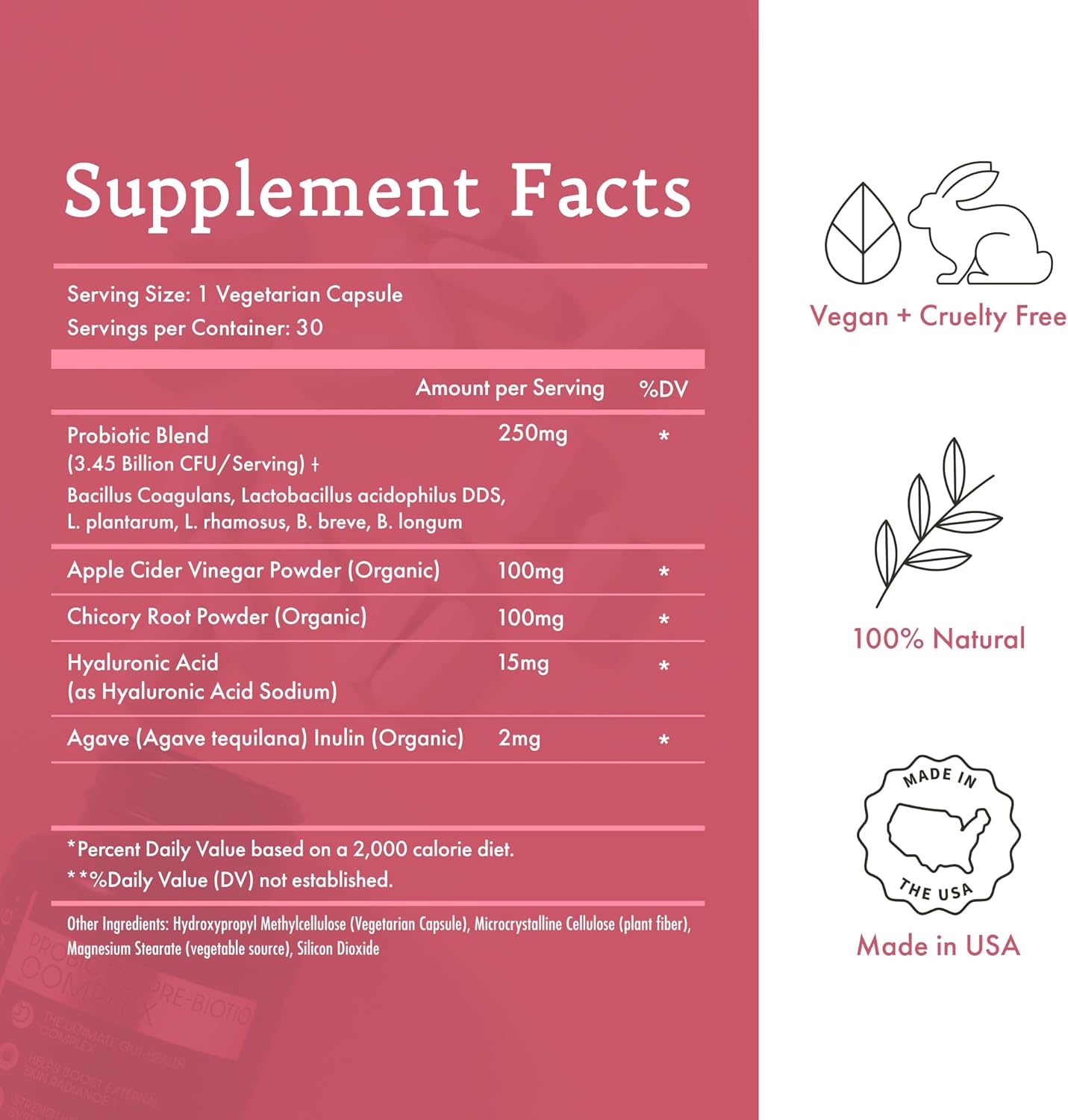Bella Vérité Probiotic & Prebiotic Complex for Women's Digestive Health - 3.45 Billion CFU Lactobacillus Probiotics - Clear Skin Daily Supplement