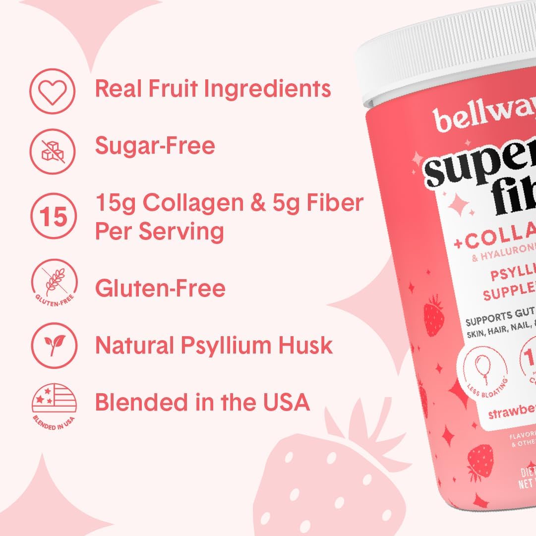 Bellway Mixed Berry Super Fiber Powder with Fruit and Collagen Boost in Strawberry Lemonade Flavor
