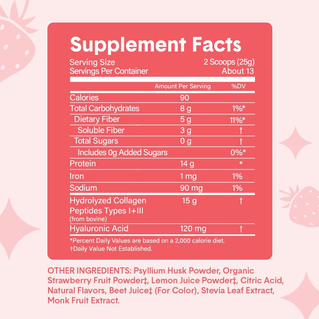 Bellway Mixed Berry Super Fiber Powder with Fruit and Collagen Boost in Strawberry Lemonade Flavor