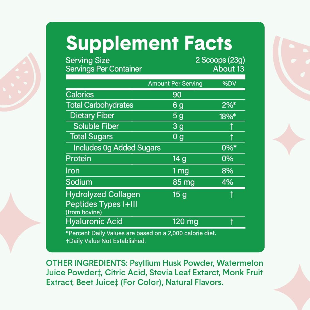 Bellway Super Fiber Powder with Fruit Flavors and Collagen Boost - Raspberry Lemon and Watermelon Blend