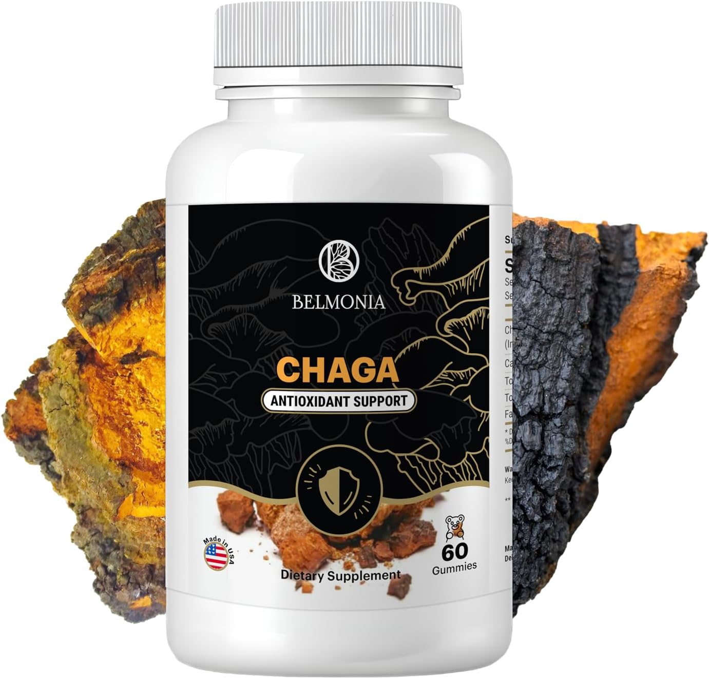Belmonia Chaga Mushroom Gummies - Immune Support Dietary Supplement - 60 Count - USA Made - Vegan-Friendly & Delicious Antioxidant Gummies