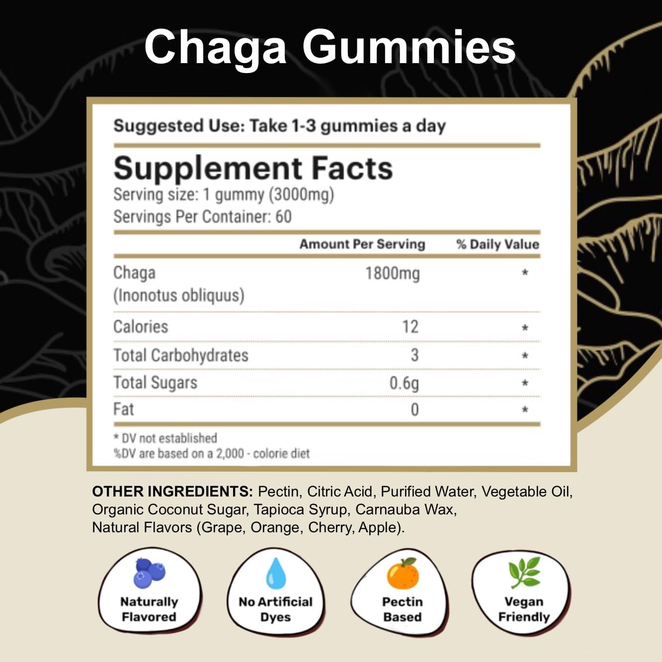 Belmonia Chaga Mushroom Gummies - Immune Support Dietary Supplement - 60 Count - USA Made - Vegan-Friendly & Delicious Antioxidant Gummies