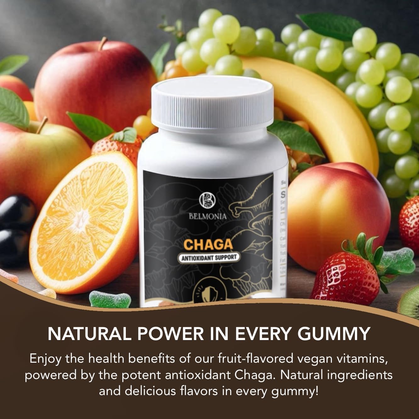 Belmonia Chaga Mushroom Gummies - Immune Support Dietary Supplement - 60 Count - USA Made - Vegan-Friendly & Delicious Antioxidant Gummies