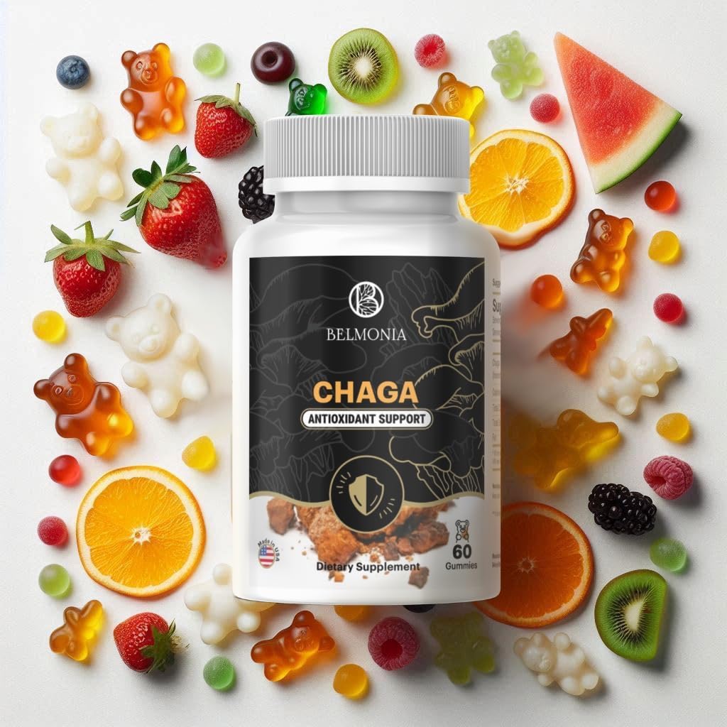 Belmonia Chaga Mushroom Gummies - Immune Support Dietary Supplement - 60 Count - USA Made - Vegan-Friendly & Delicious Antioxidant Gummies
