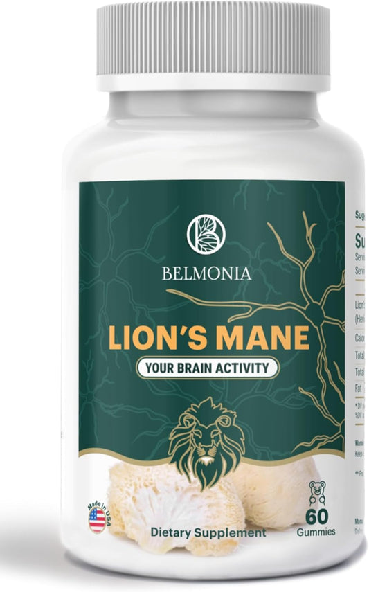 Belmonia Lion's Mane Mushroom Gummies - 5400mg per Serving - Cognitive Focus Memory Supplement - 60 Count - Made in USA - Superfood Supplement