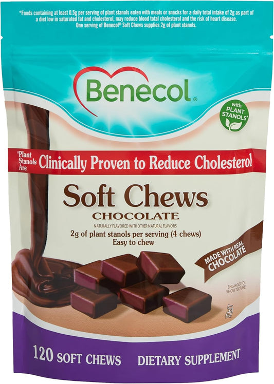 Benecol® Soft Chews - Cholesterol-Lowering Plant Stanols Supplement - 120 Chocolate Chews for Cholesterol Management