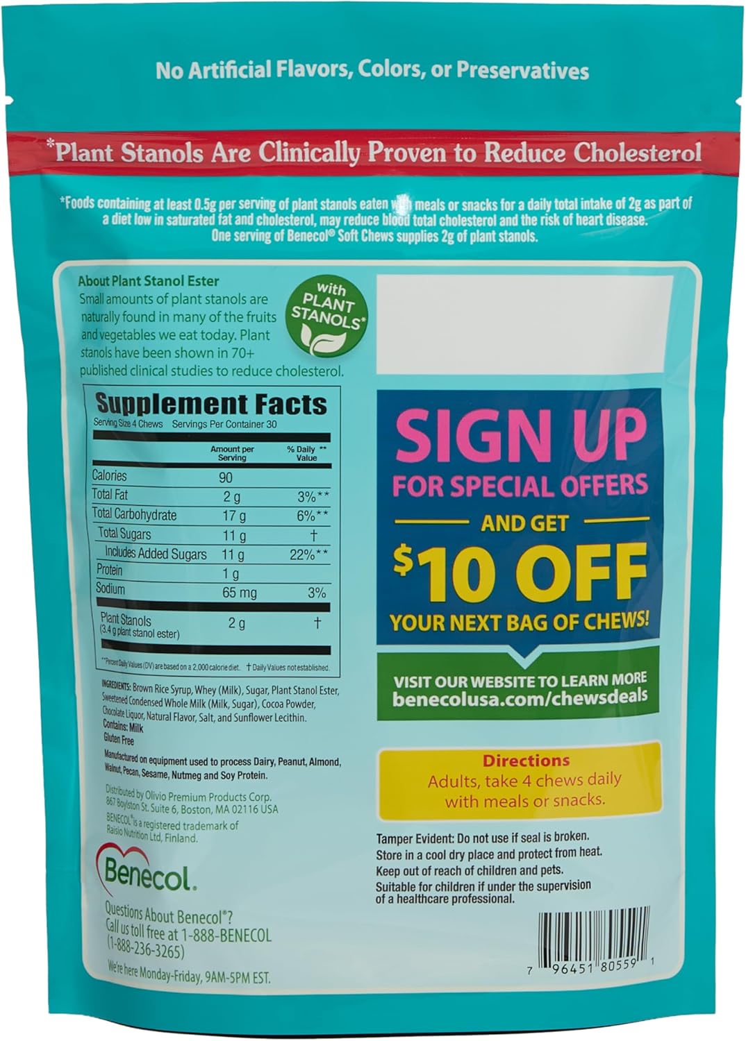 Benecol® Soft Chews - Cholesterol-Lowering Plant Stanols Supplement - 120 Chocolate Chews for Cholesterol Management