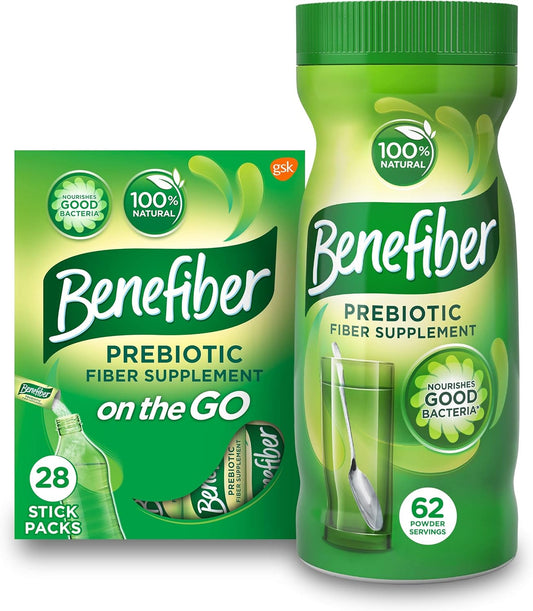 Benefiber Daily Prebiotic Fiber Supplement Powder, 28 Stick Packs & 62 Servings, 3.92oz & 8.7oz