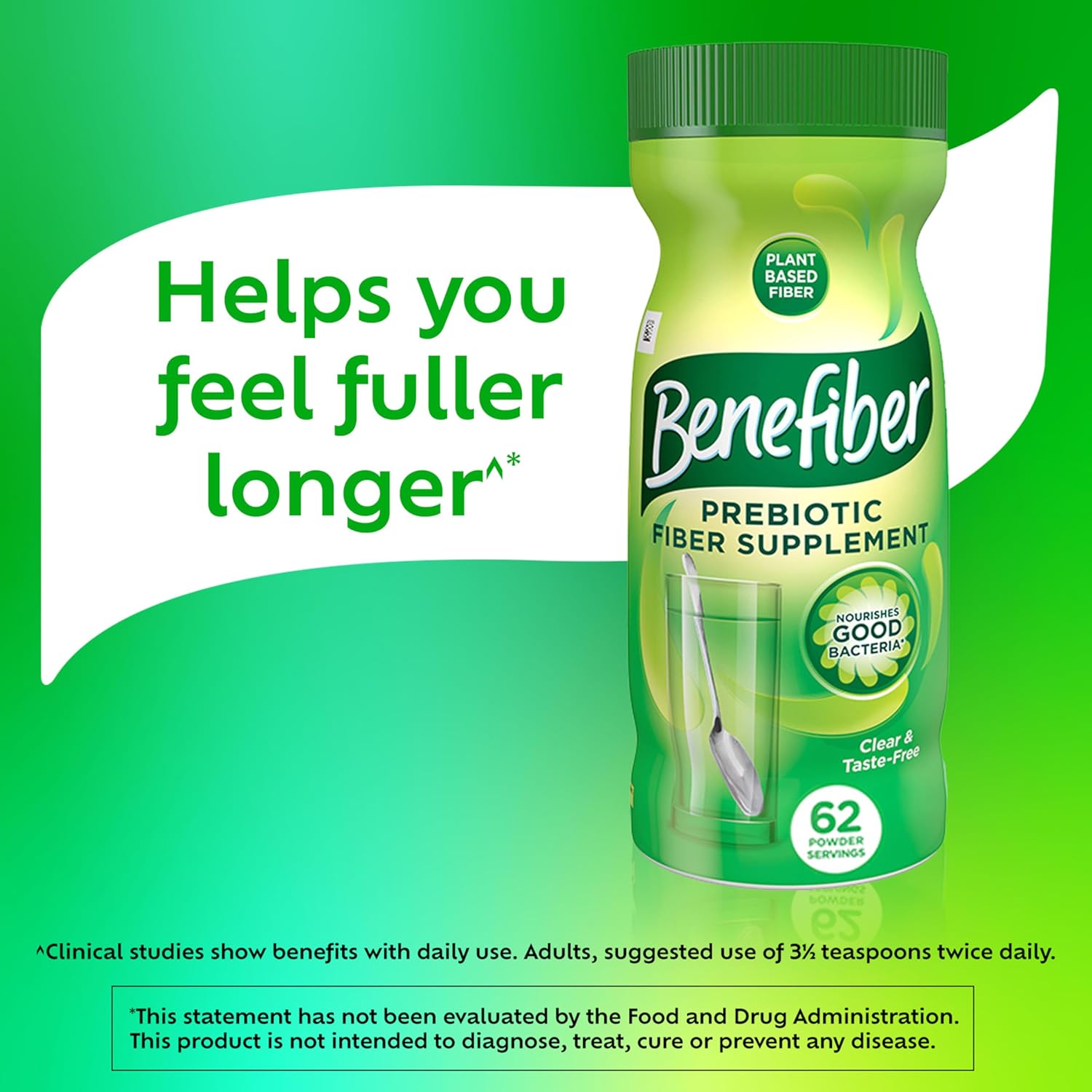 Benefiber Daily Prebiotic Fiber Supplement Powder - Unflavored, 62 Servings (8.7 oz), Digestive Health Support