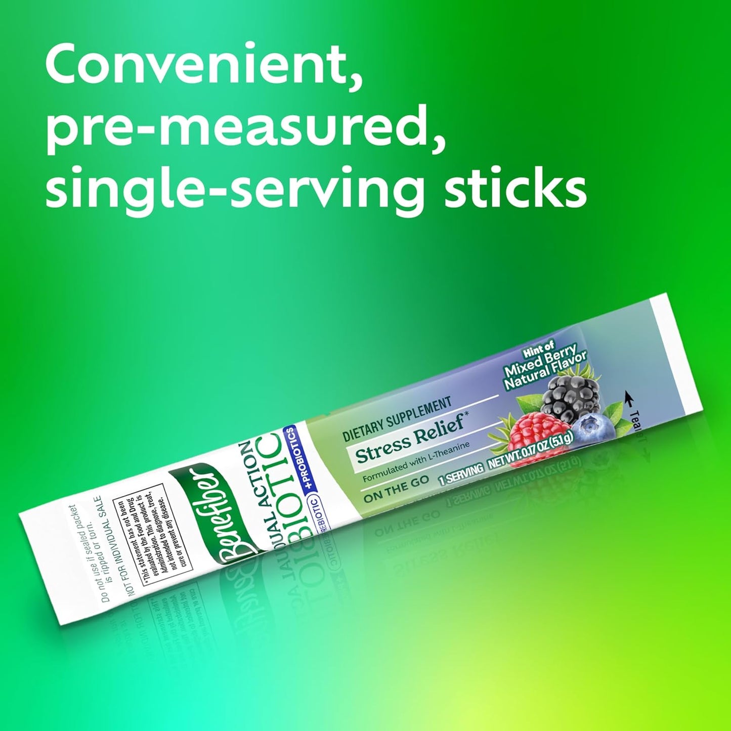Benefiber Dual Action Biotic Stick Packs with Stress Relief - 18 Count