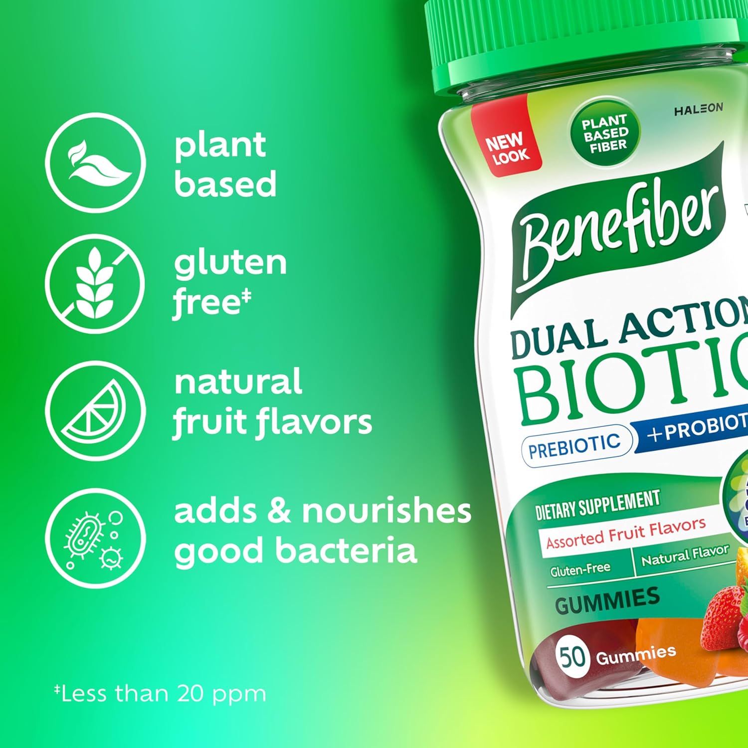 Benefiber Prebiotic Fiber Gummies with Probiotics - Digestive Health Support - 50 Assorted Fruit Flavors