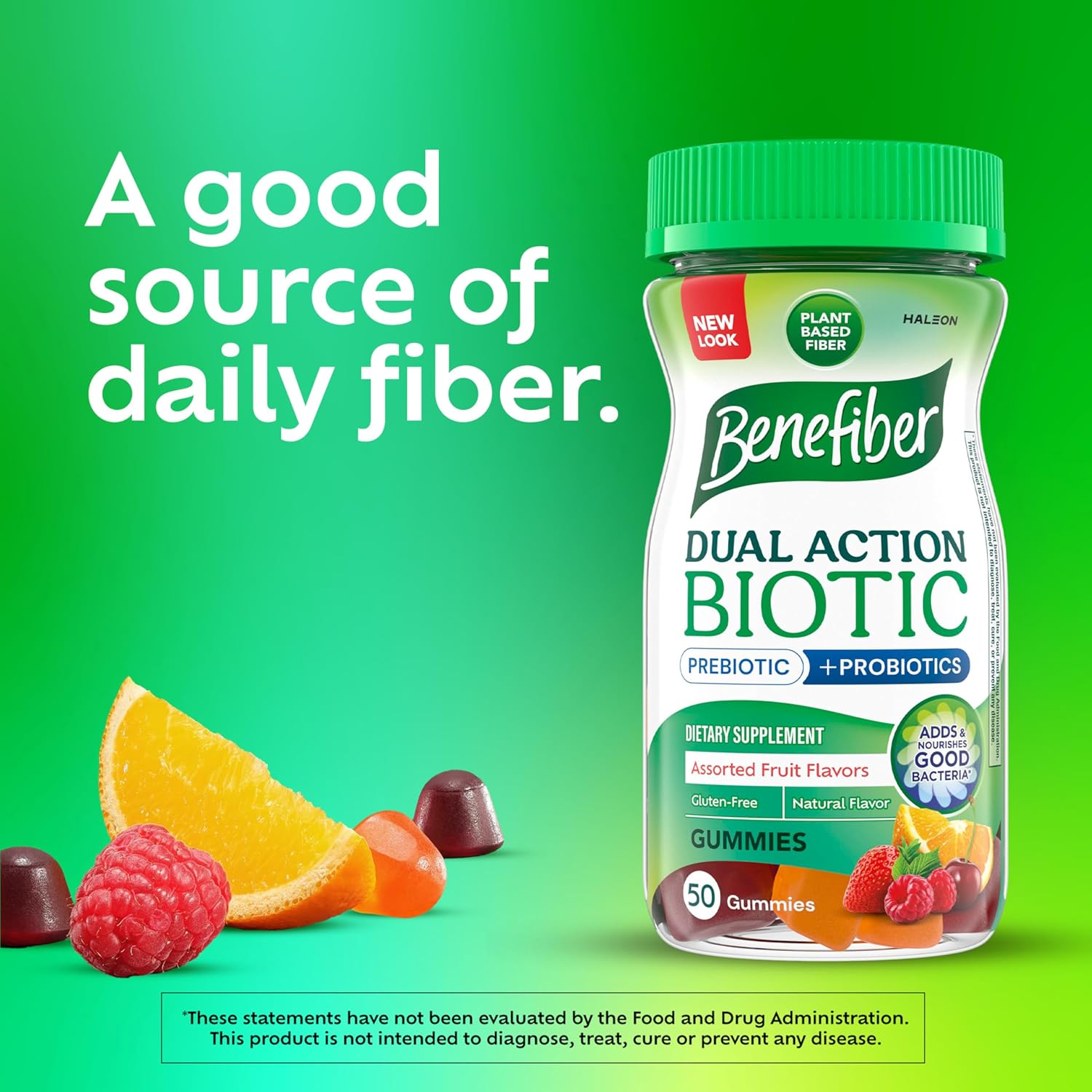 Benefiber Prebiotic Fiber Gummies with Probiotics - Digestive Health Support - 50 Assorted Fruit Flavors