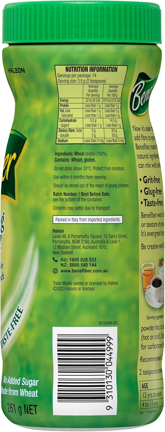Benefiber Taste-Free Fiber Supplement Powder 261g - 74 Servings, Sugar-Free for Digestive Health