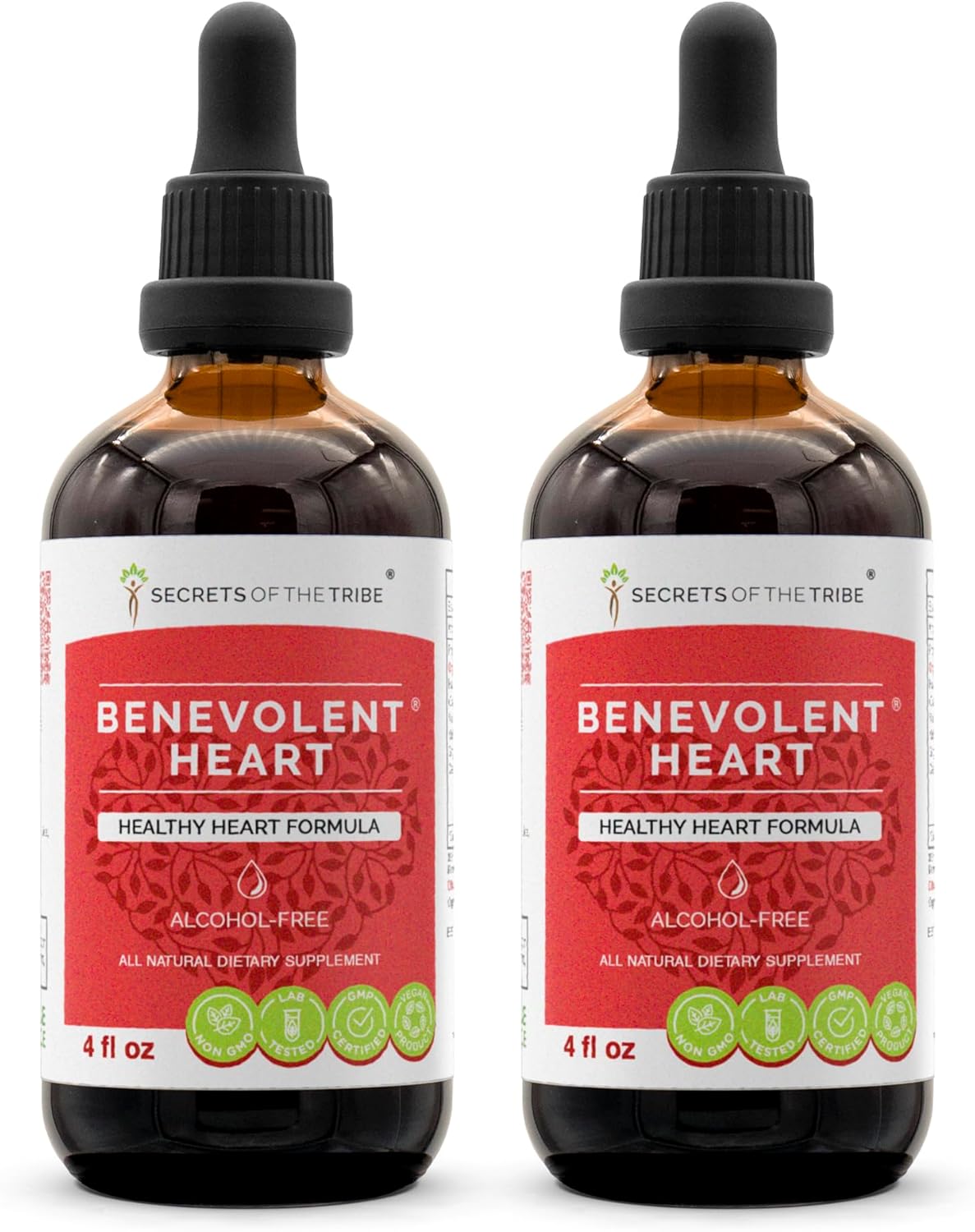 Benevolent Heart Herbal Supplement Liquid Extract - Secrets of the Tribe, Alcohol-Free Blend Drops for Healthy Heart Support