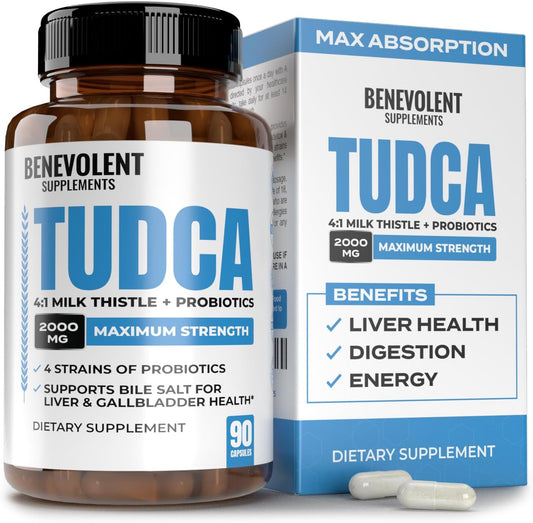Benevolent Nourishment TUDCA Bile Salts Supplement 2000mg Complex | Supports Liver, Gallbladder, Gut & Kidney Health | Milk Thistle + Probiotics for Absorption | 90 Non-GMO V Capsules
