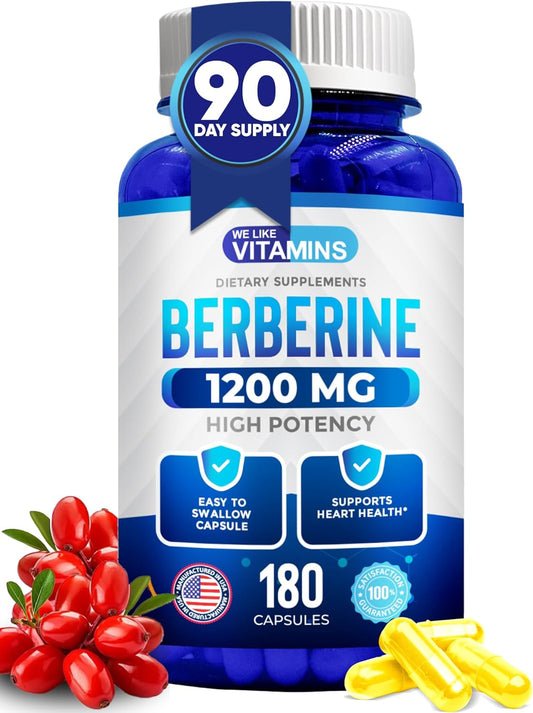 Berberine 1200mg Supplement - Pure Max Strength Berberine HCL - 180 Vegetarian Capsules - Gluten Free & Non GMO - 90 Servings