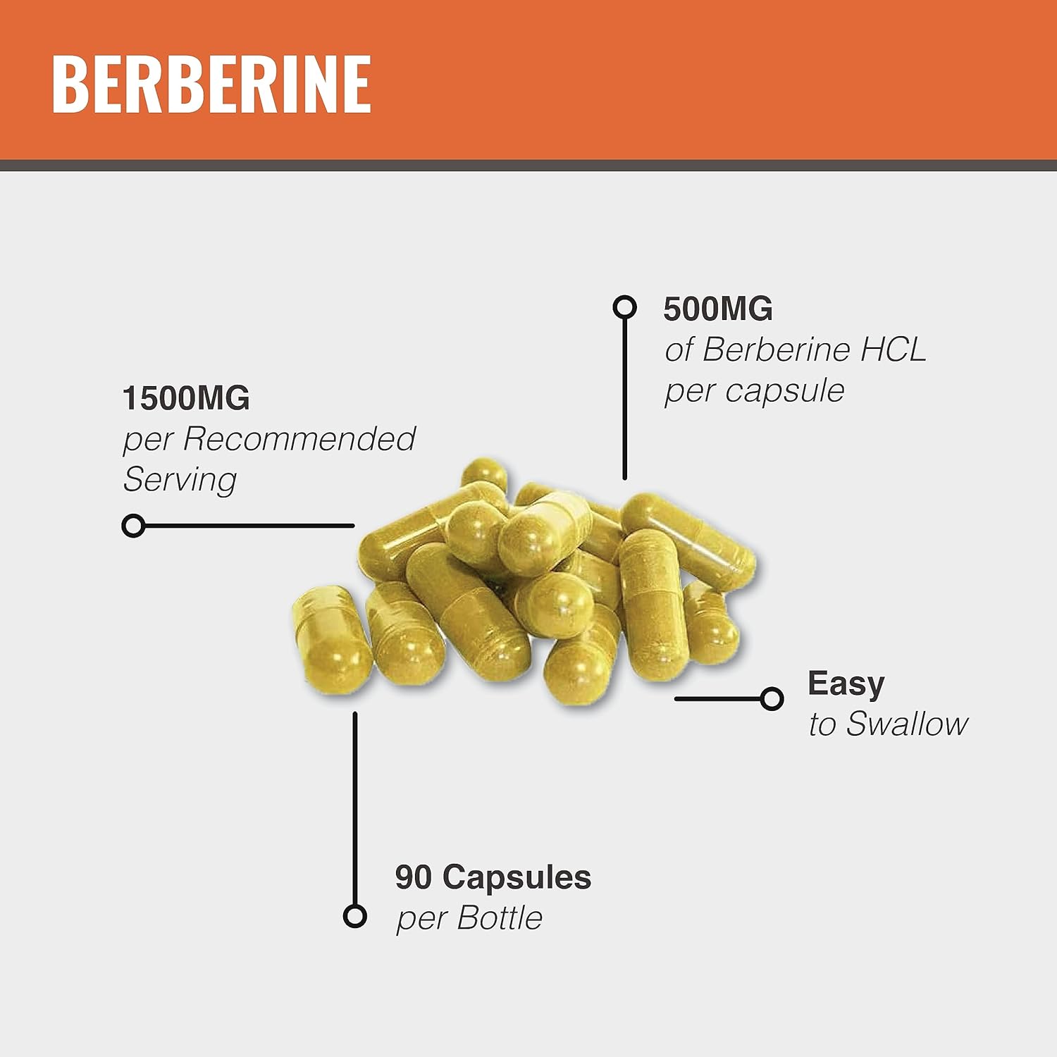 Berberine 1500mg AMPK Activator for Healthy Aging, Heart Health, and Immune Support - Non-GMO, Gluten Free, Vegan - 90 Capsules