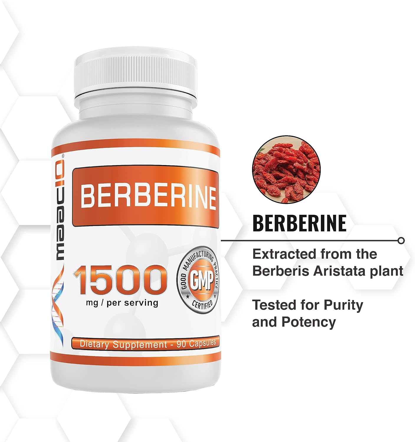 Berberine 1500mg AMPK Activator for Healthy Aging, Heart Health, and Immune Support - Non-GMO, Gluten Free, Vegan - 90 Capsules