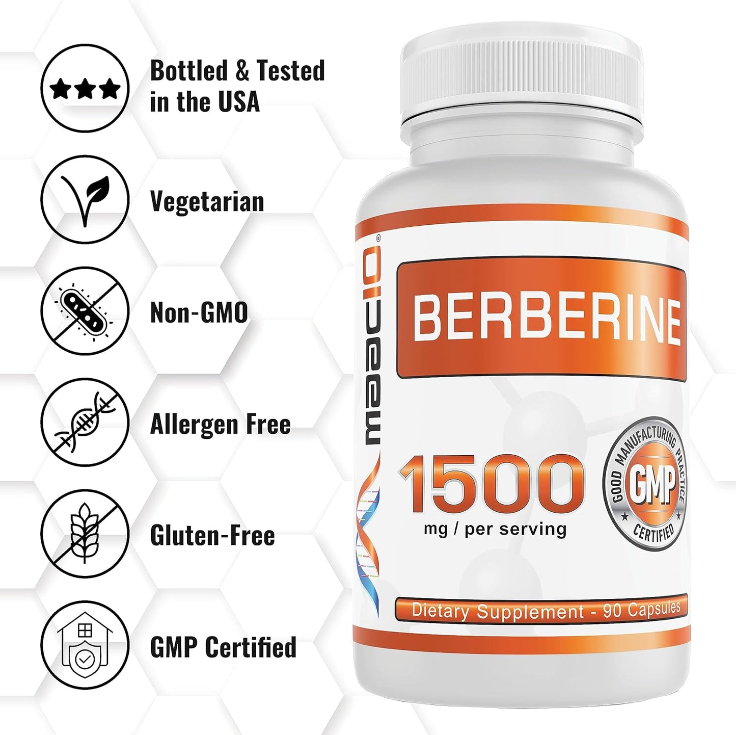 Berberine 1500mg AMPK Activator for Healthy Aging, Heart Health, and Immune Support - Non-GMO, Gluten Free, Vegan - 90 Capsules