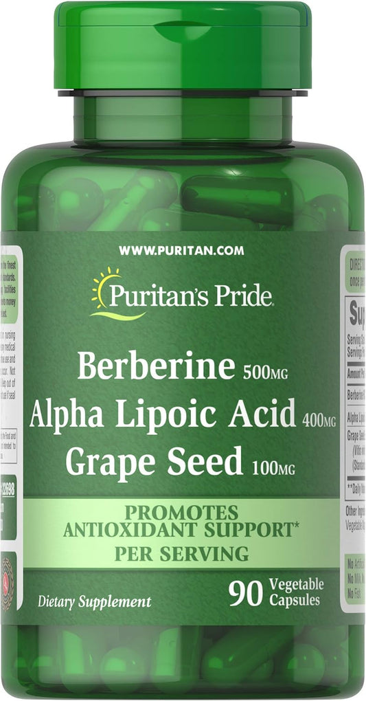 Berberine, Alpha Lipoic Acid & Grape Seed Antioxidant Support Capsules - 90 Count