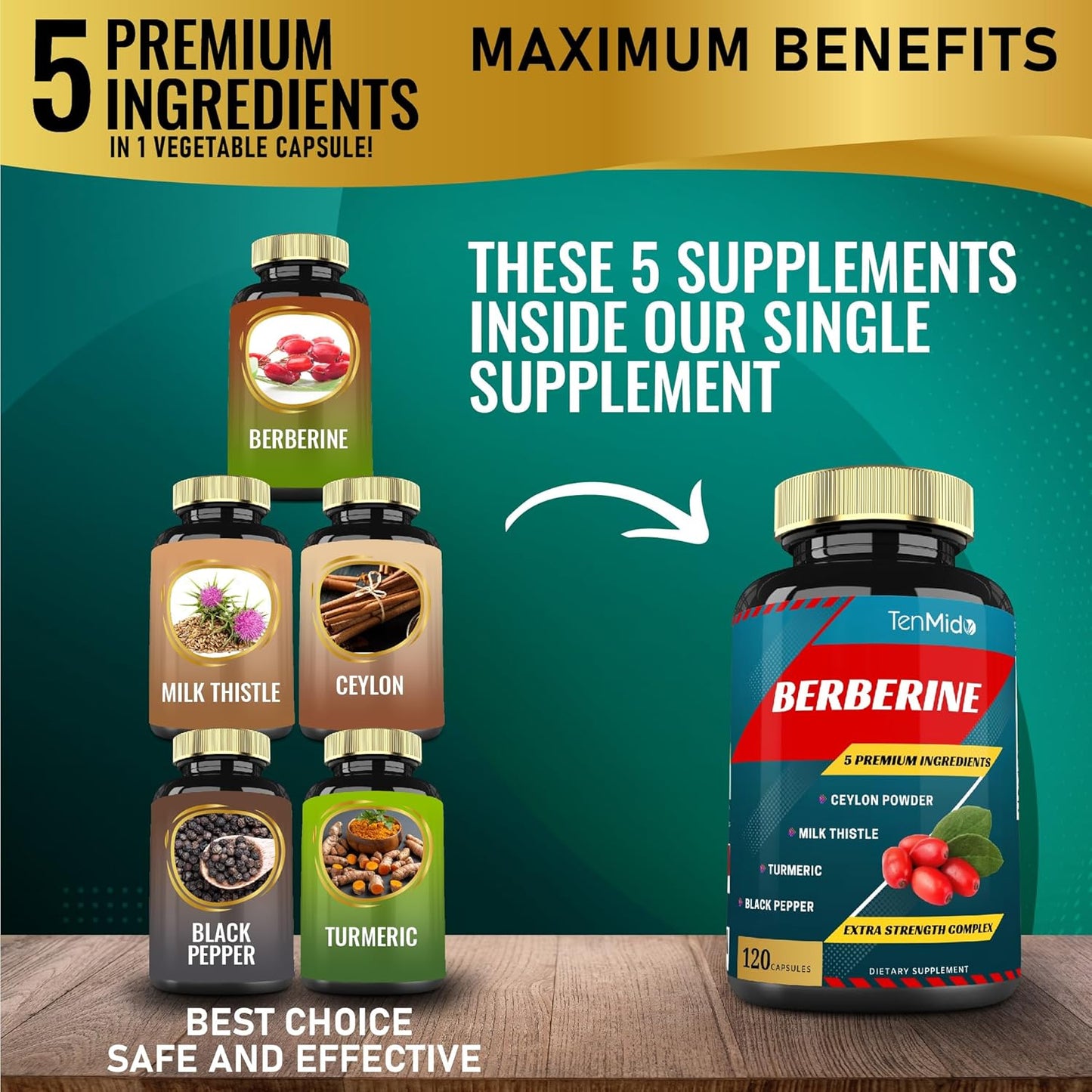 Berberine Extract Capsules with Ceylon, Milk Thistle, Turmeric, Black Pepper - 4 Months Supply - Immune Function & Weight Management Support