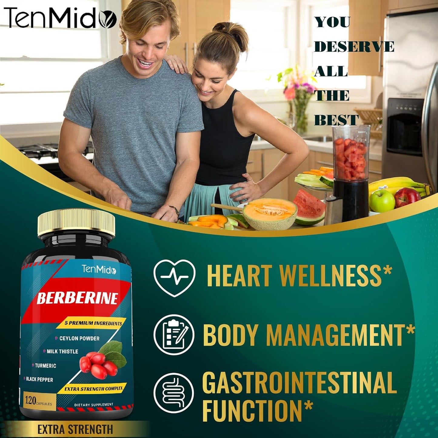 Berberine Extract Capsules with Ceylon, Milk Thistle, Turmeric, Black Pepper - 4 Months Supply - Immune Function & Weight Management Support