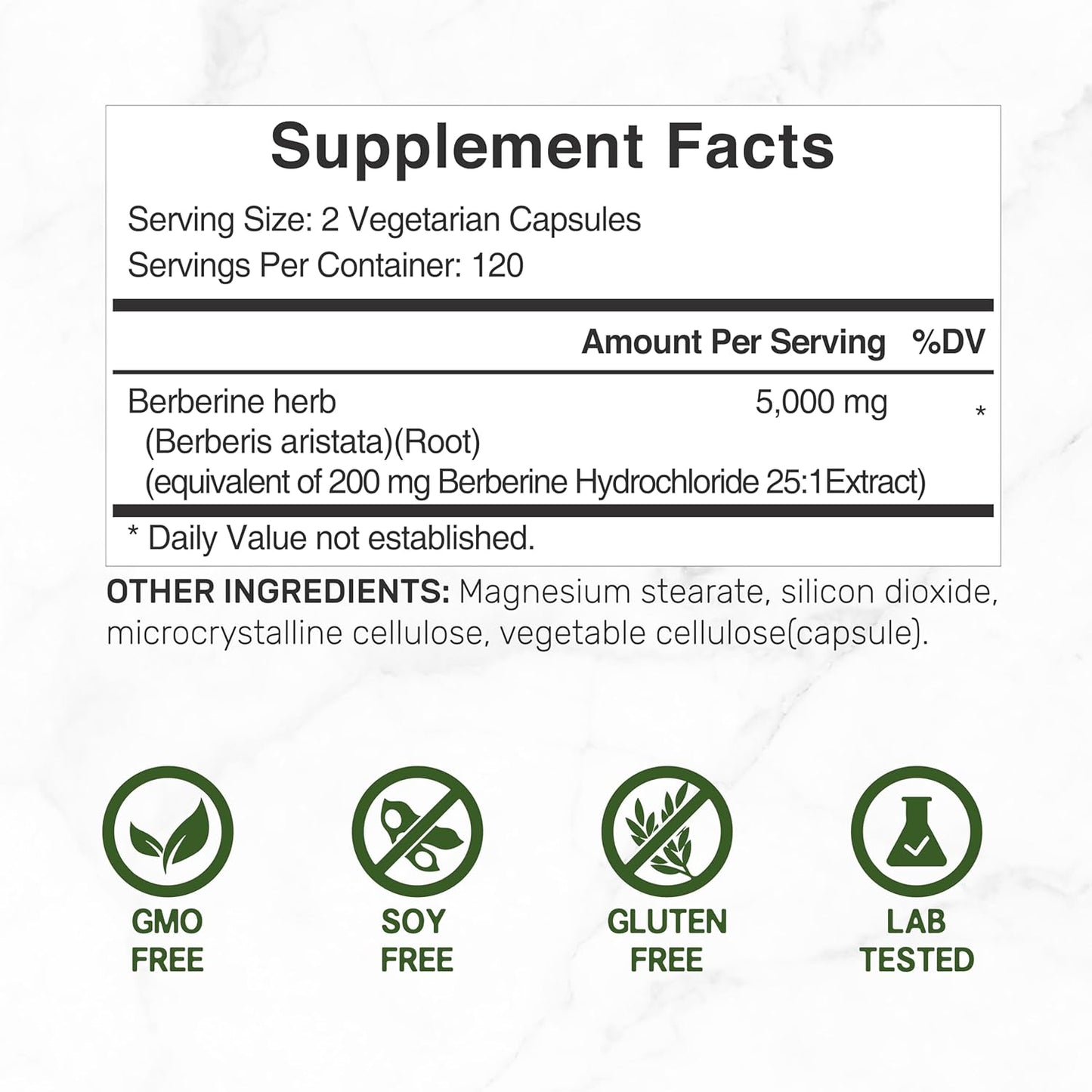 Berberine Max Supplement with Turmeric - 5,000mg Per Serving - 240 Veggie Capsules - 97% Pure Berberine HCL - Non-GMO - Vegetarian Friendly