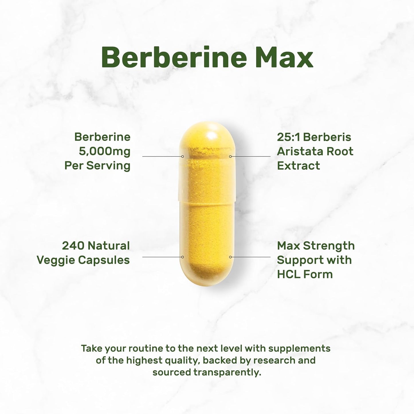 Berberine Max Supplement with Turmeric - 5,000mg Per Serving - 240 Veggie Capsules - 97% Pure Berberine HCL - Non-GMO - Vegetarian Friendly