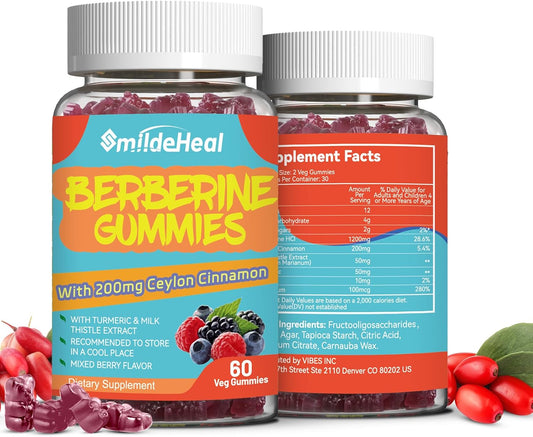 Berberine Supplement Bundle: Gummies, Extract, Cinnamon, Milk Thistle, Turmeric - 1200mg, 60 Count x2 Pack
