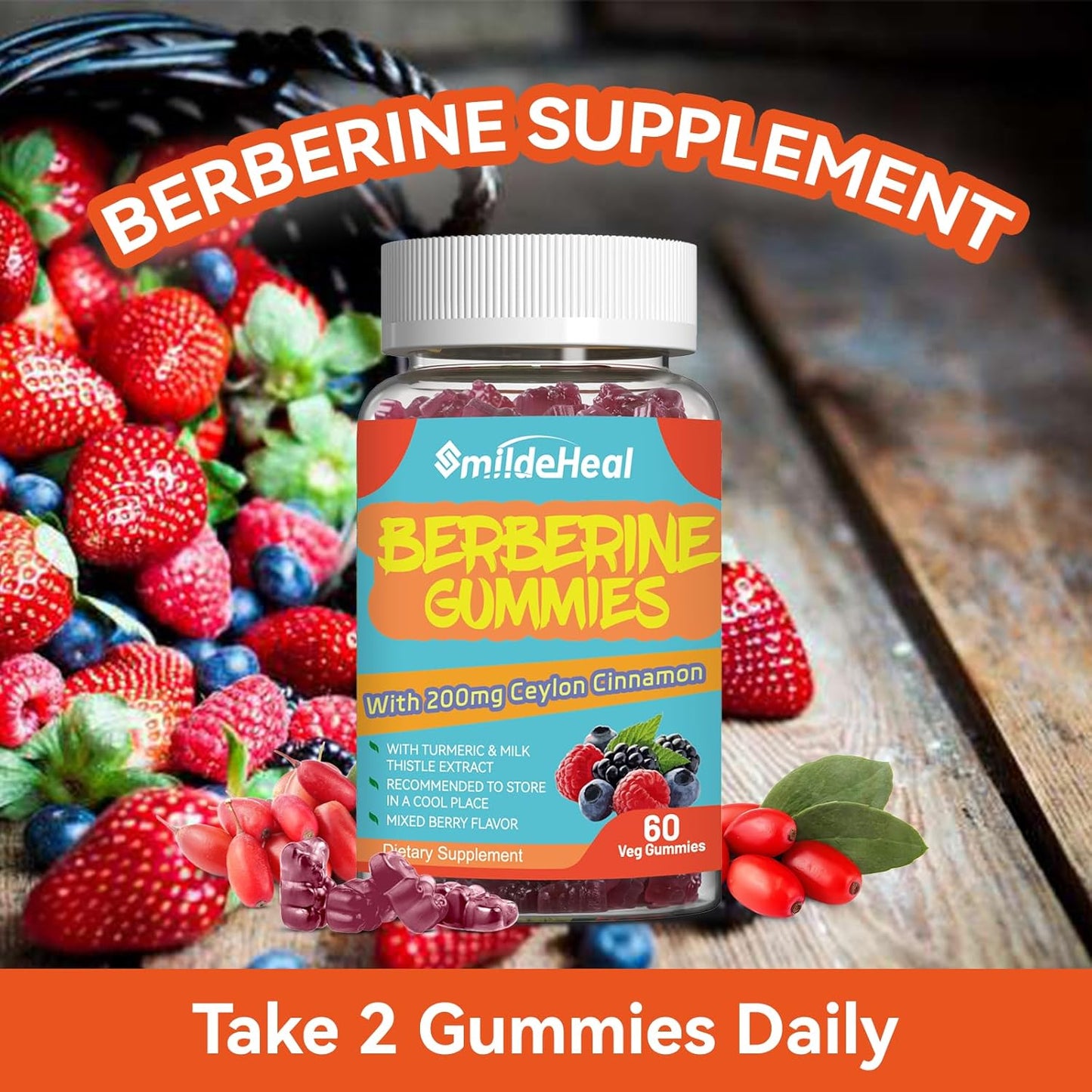 Berberine Supplement Bundle: Gummies, Extract, Cinnamon, Milk Thistle, Turmeric - 1200mg, 60 Count x2 Pack
