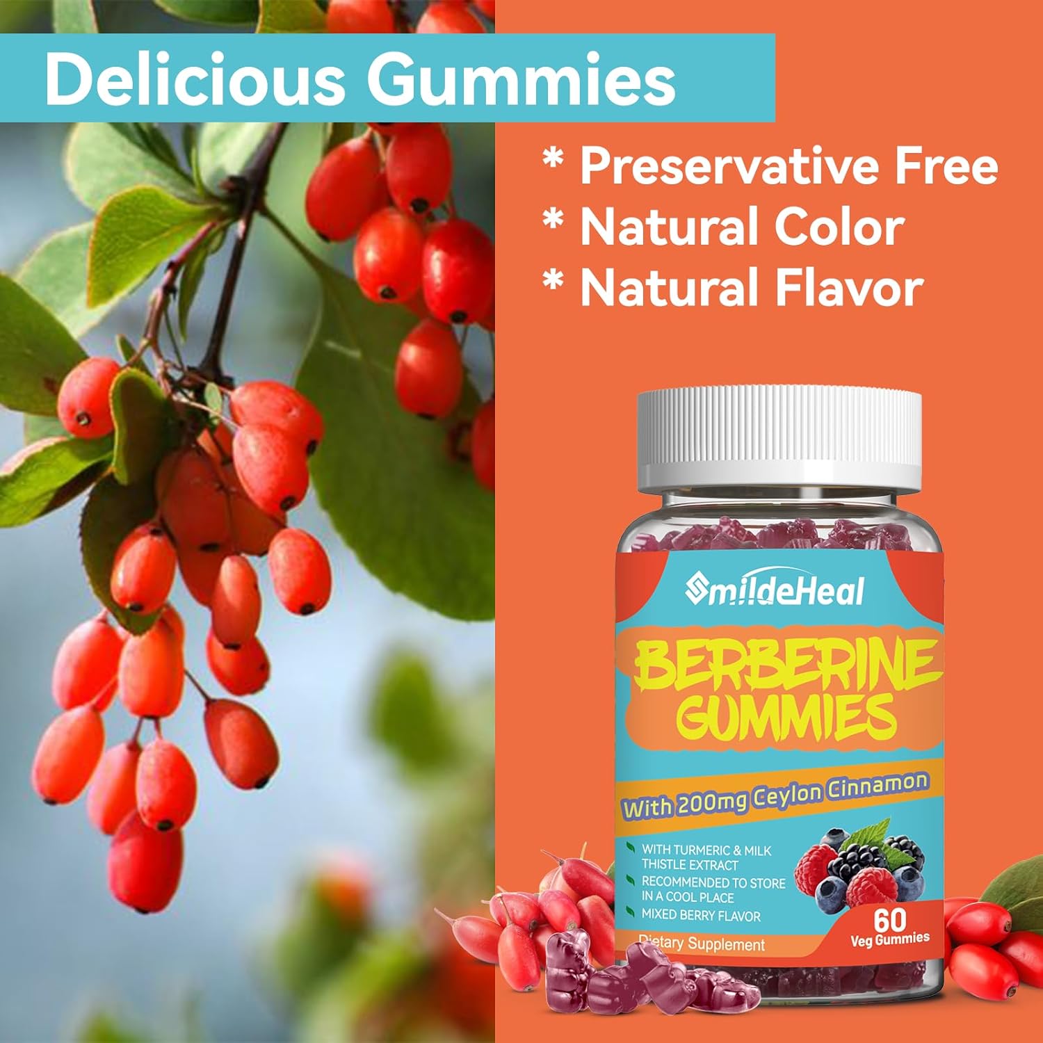 Berberine Supplement Bundle: Gummies, Extract, Cinnamon, Milk Thistle, Turmeric - 1200mg, 60 Count x2 Pack