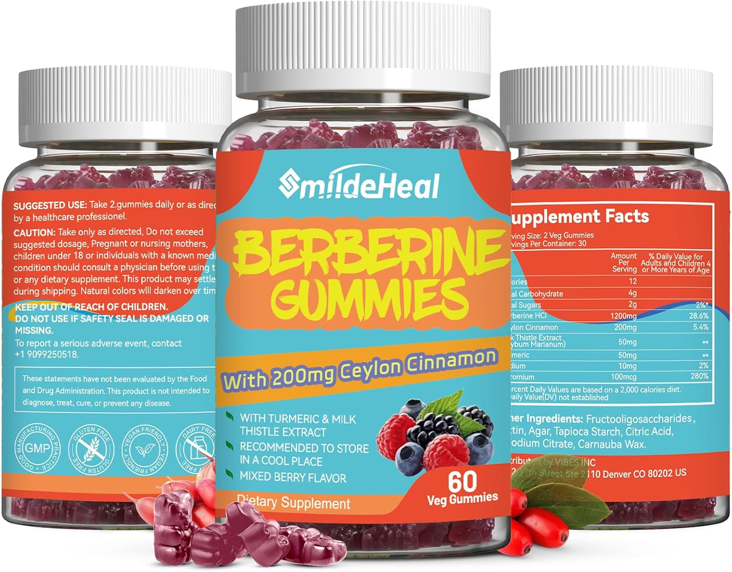 Berberine Supplement Bundle: Gummies, Extract, Cinnamon, Milk Thistle, Turmeric - 1200mg, 60 Count x2 Pack