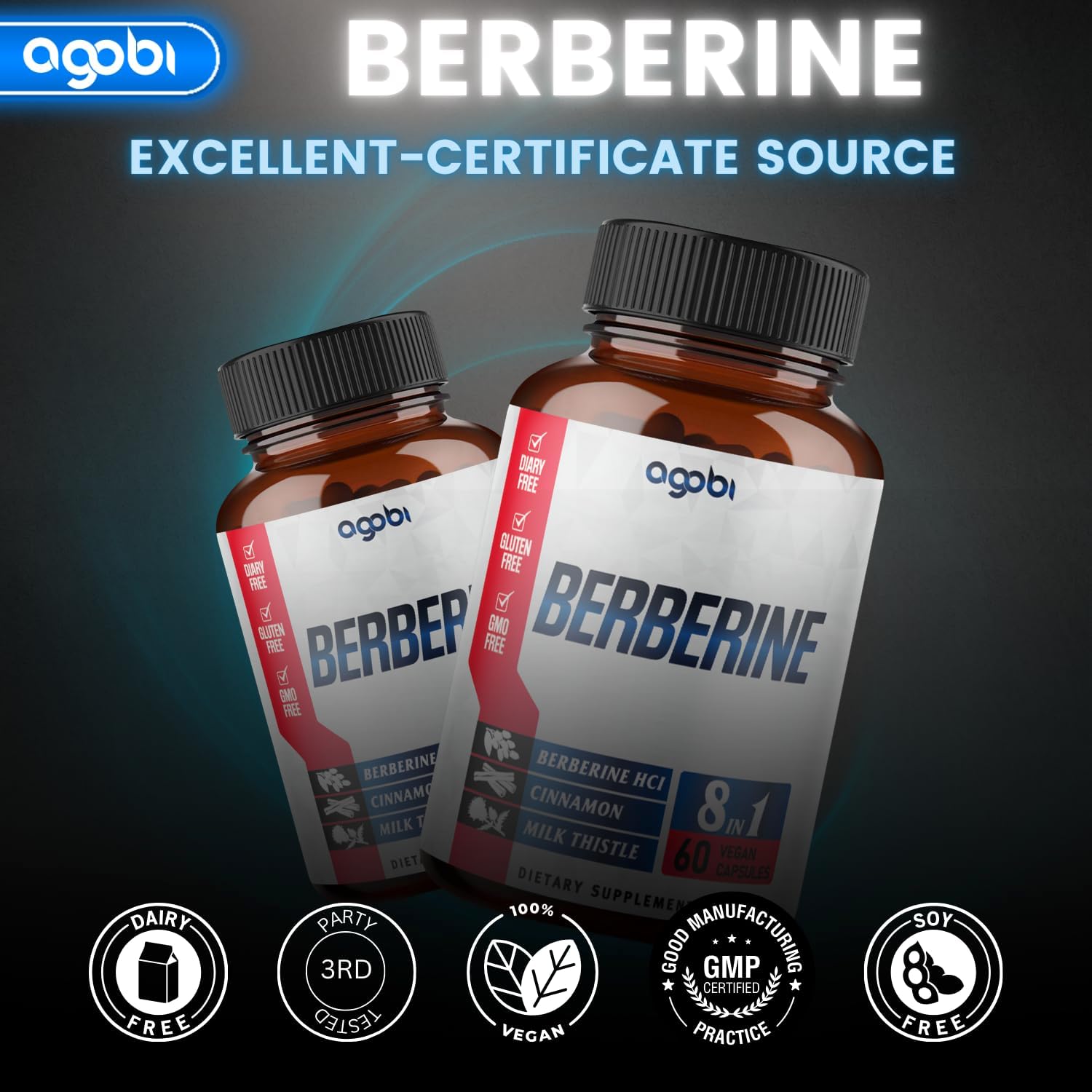 Berberine Supplement with Ceylon, Milk Thistle, Turmeric, Elderberry - 60 Count for Immune, Cardiovascular & Gastrointestinal Support