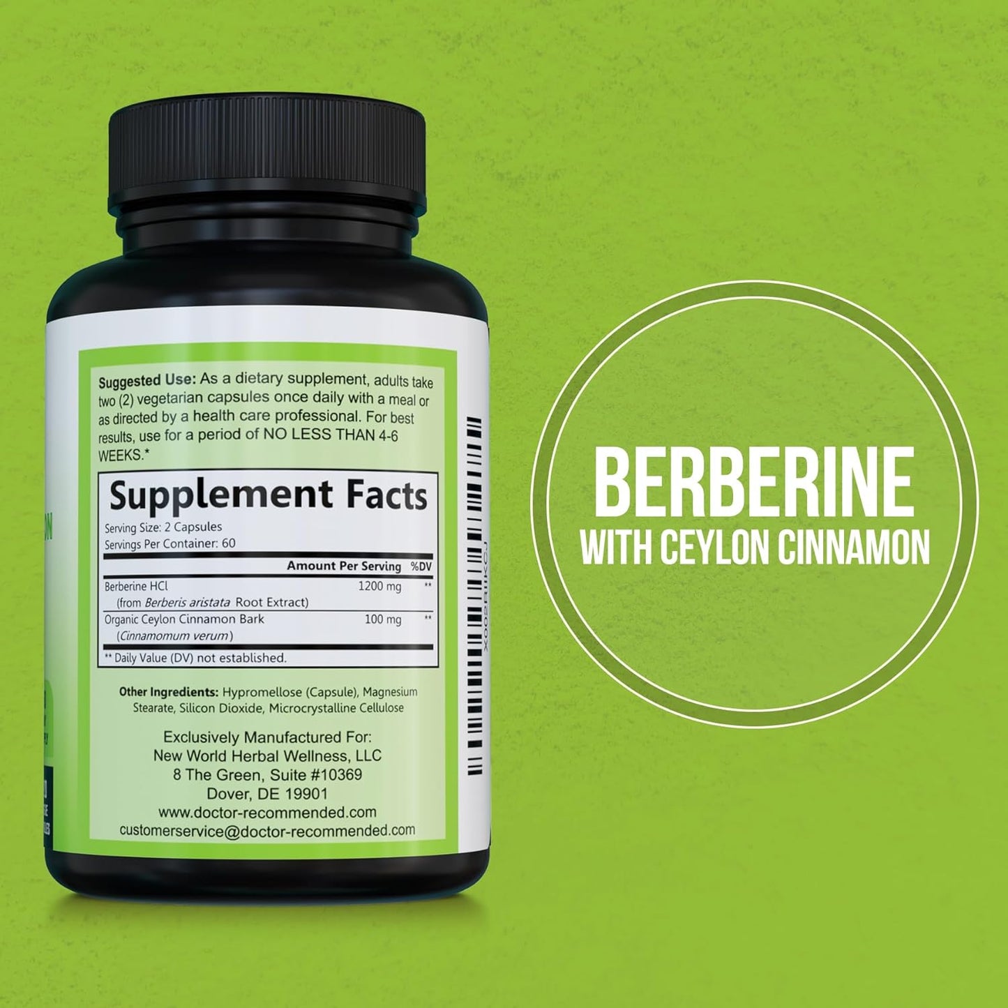 Berberine with Ceylon Cinnamon Supplements - 1200mg Berberine & 100mg Ceylon Cinnamon - 120 Capsules for Immune & Gut Health