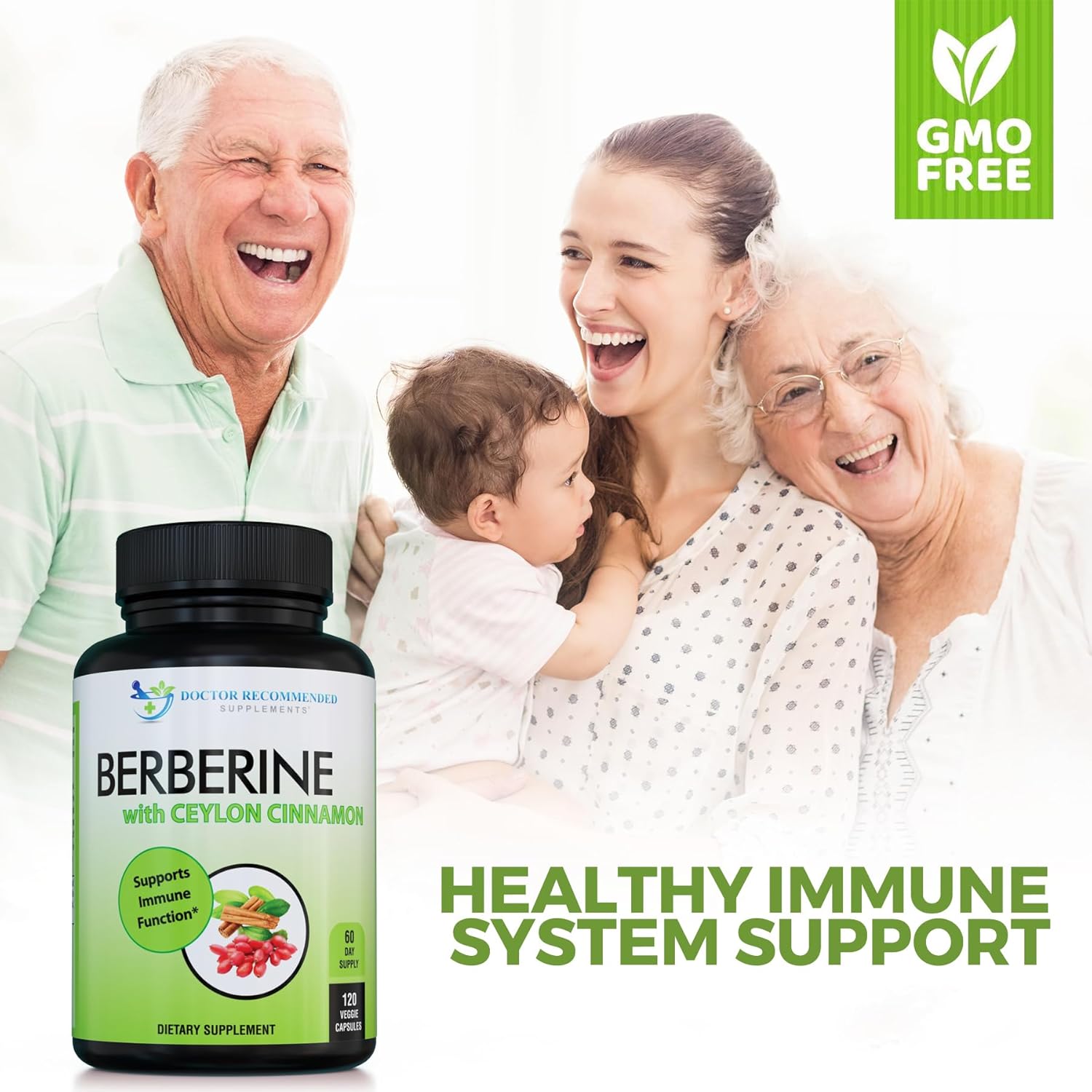 Berberine with Ceylon Cinnamon Supplements - 1200mg Berberine & 100mg Ceylon Cinnamon - 120 Capsules for Immune & Gut Health