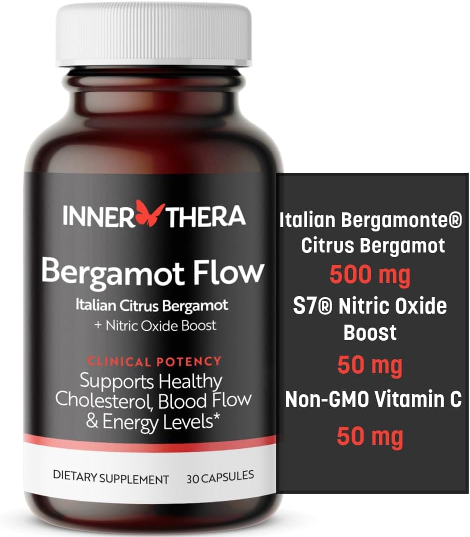 Bergamot Flow Citrus Supplement with Nitric Oxide Boost - Supports Cholesterol and Energy Levels - Non-GMO Vitamin C - Bergamonte Formula