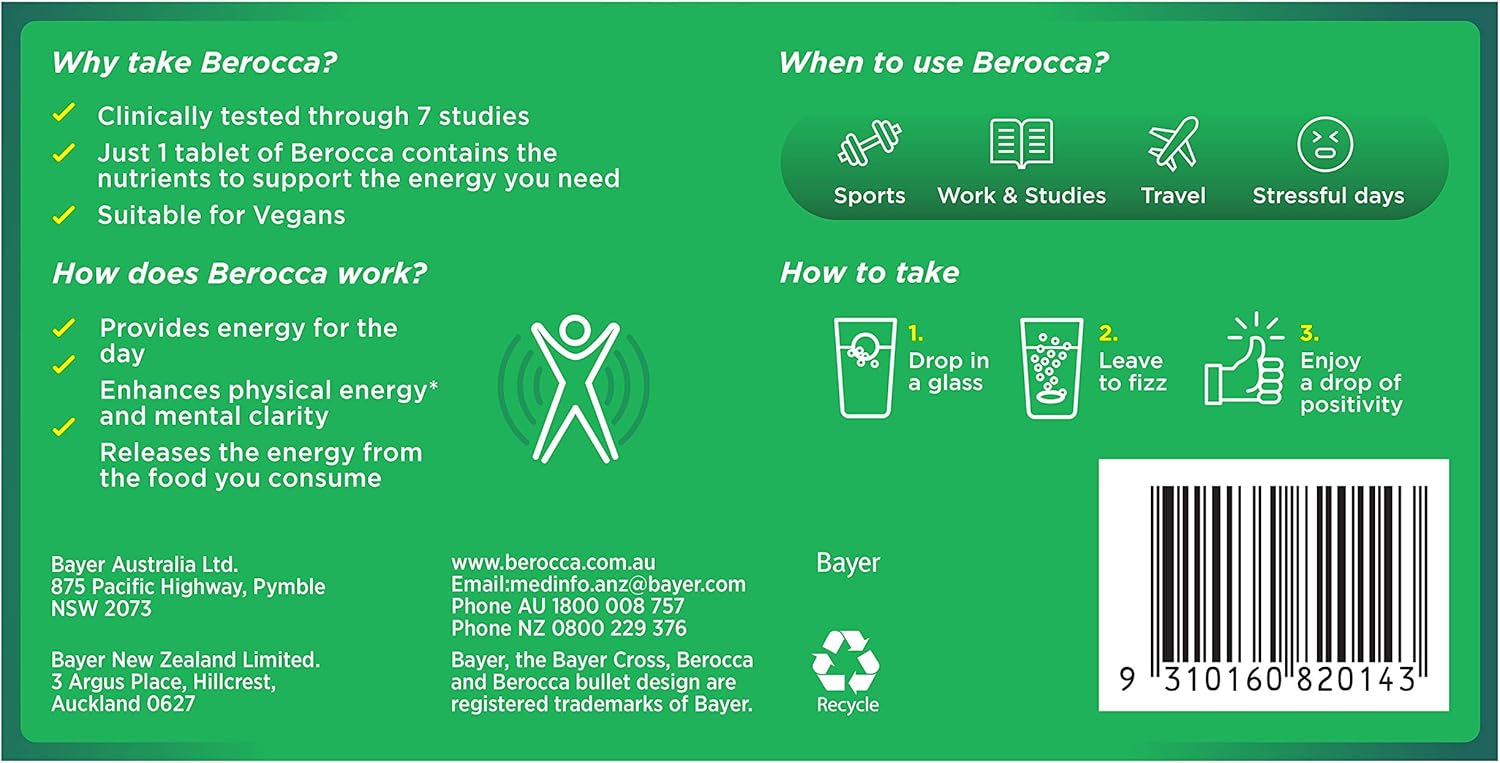 Berocca Performance 30 Effervescent Tablets - Original Berry Flavor, International Formula, No Caffeine