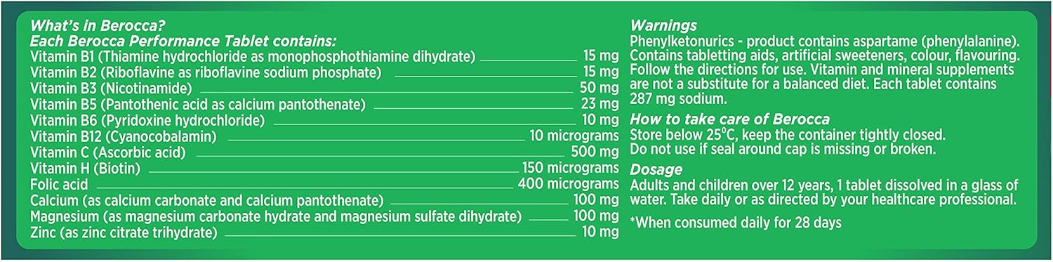 Berocca Performance 30 Effervescent Tablets - Original Berry Flavor, International Formula, No Caffeine
