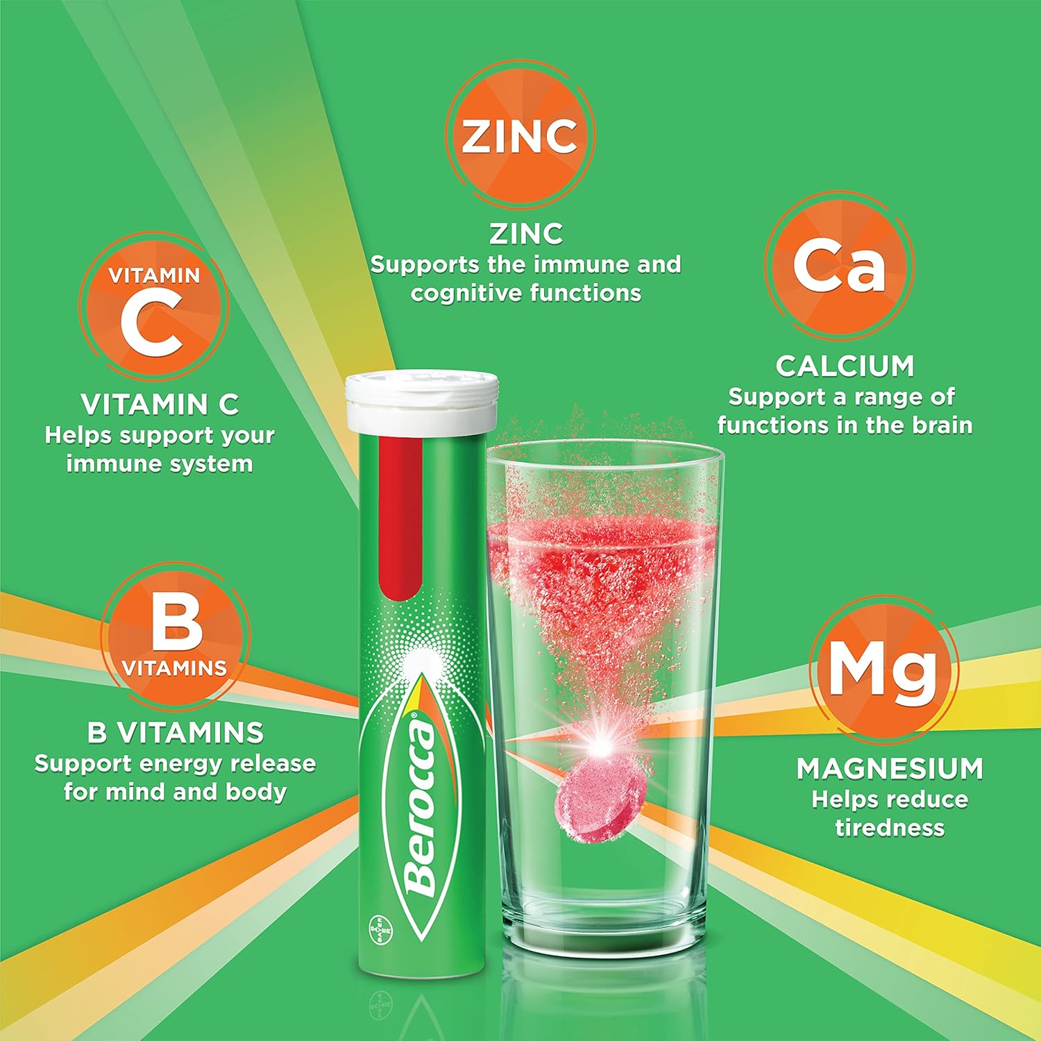 Berocca Performance 30 Effervescent Tablets - Original Berry Flavor, International Formula, No Caffeine