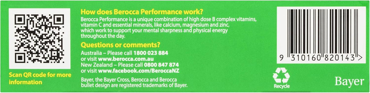 Berocca Performance 30 Effervescent Tablets - Original Berry Flavor, International Formula, No Caffeine