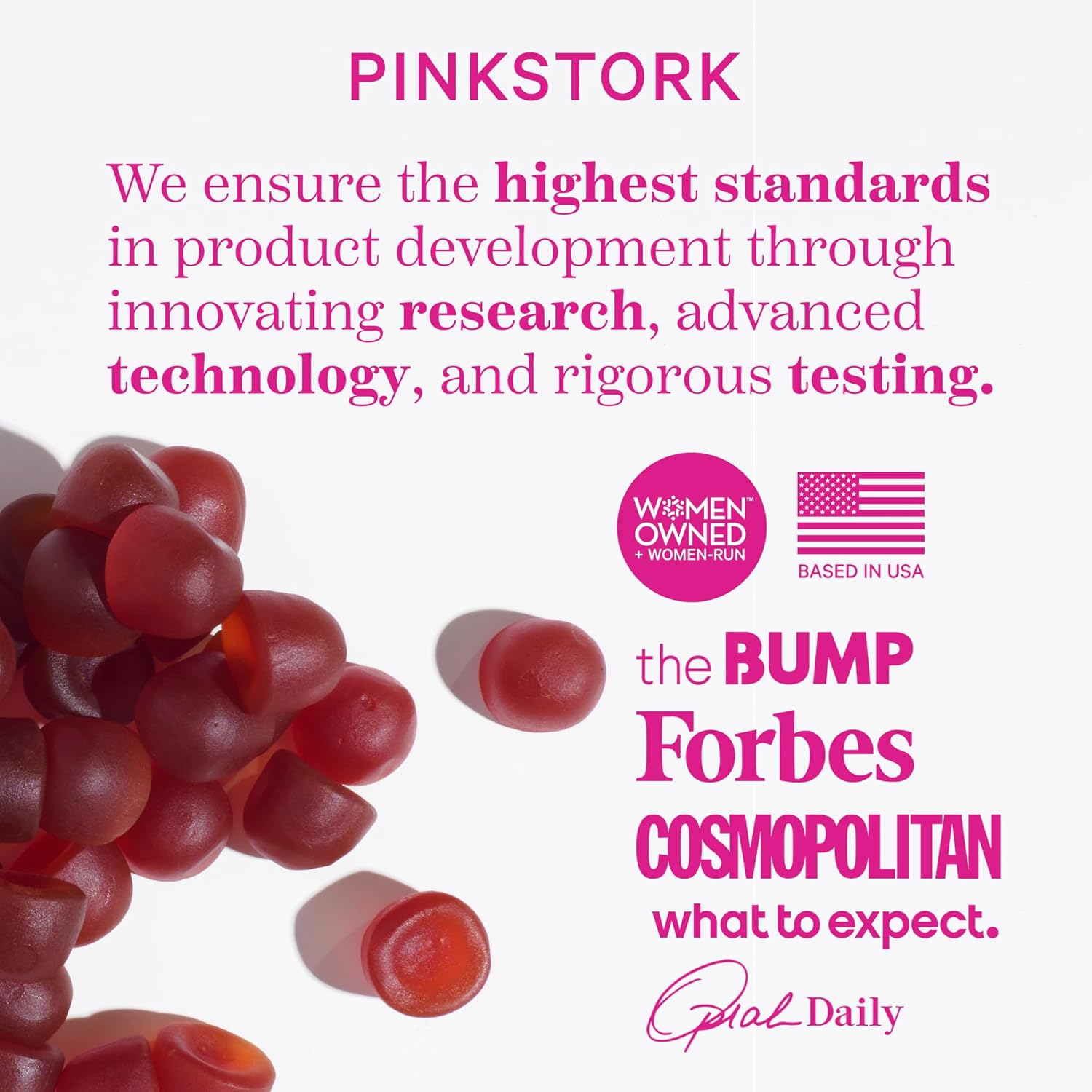 Berry Biotin Gummies for Beautiful Hair, Radiant Skin, and Strong Nails - Hair, Skin, and Nails Vitamins with 11 Nutrients including Biotin, Vitamin A, B6, B12, Folate - 60 Pink Stork Total Glow Gummies