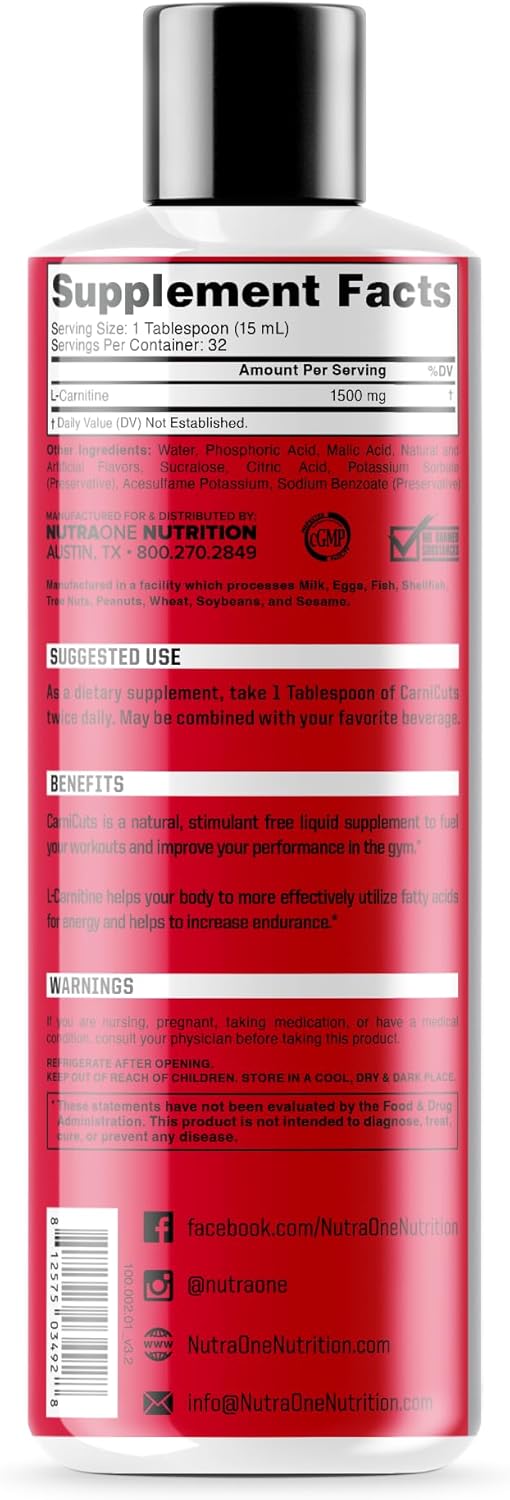 Berry Blast NutraOne Carnicuts L-Carnitine Liquid Supplement (Stimulant-Free, 32 Servings)