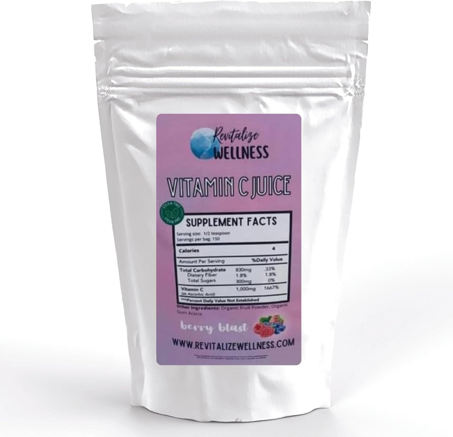 Berry Blast Vitamin C Juice Powder | 1000 mg Ascorbic Acid per Serving | 150 Servings | No Added Sweetener