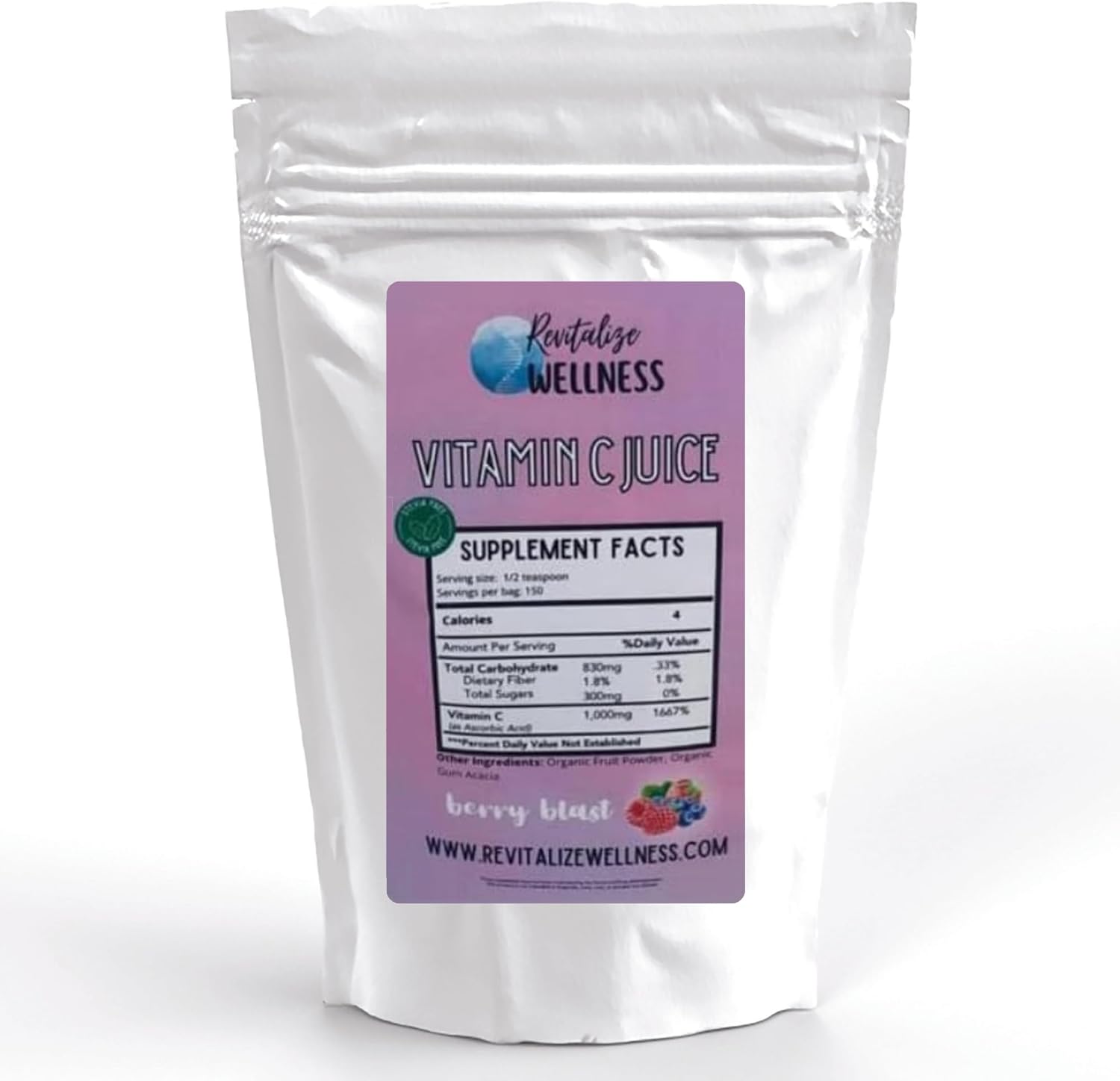 Berry Blast Vitamin C Juice Powder | 1000 mg Ascorbic Acid per Serving | 150 Servings | No Added Sweetener