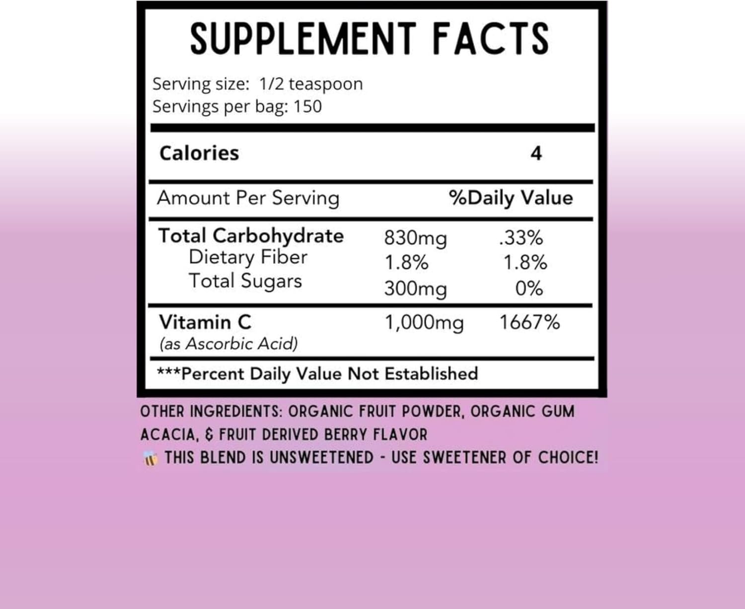 Berry Blast Vitamin C Juice Powder | 1000 mg Ascorbic Acid per Serving | 150 Servings | No Added Sweetener
